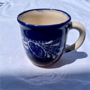 Ceramic Blue, White, Red, and Black Handmade Mug